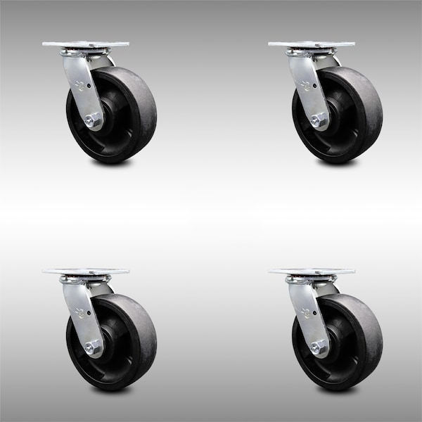 6 Inch SS Glass Filled Nylon Wheel Swivel Caster Set with Ball Bearings SCC